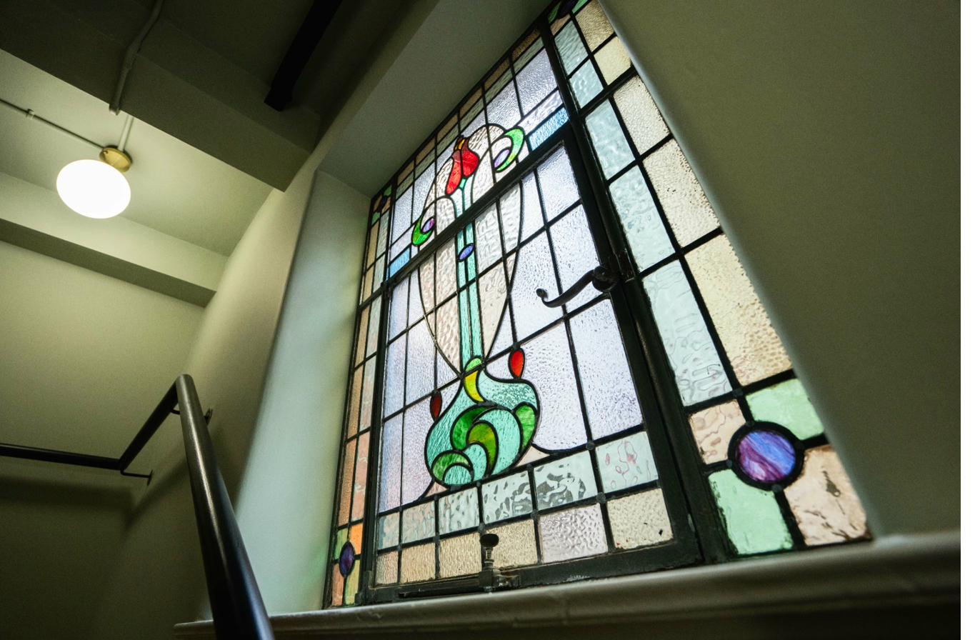 Staircase stained glass window